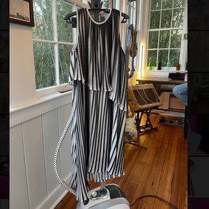 ASOS Design black and white pleated asymmetric midi dress